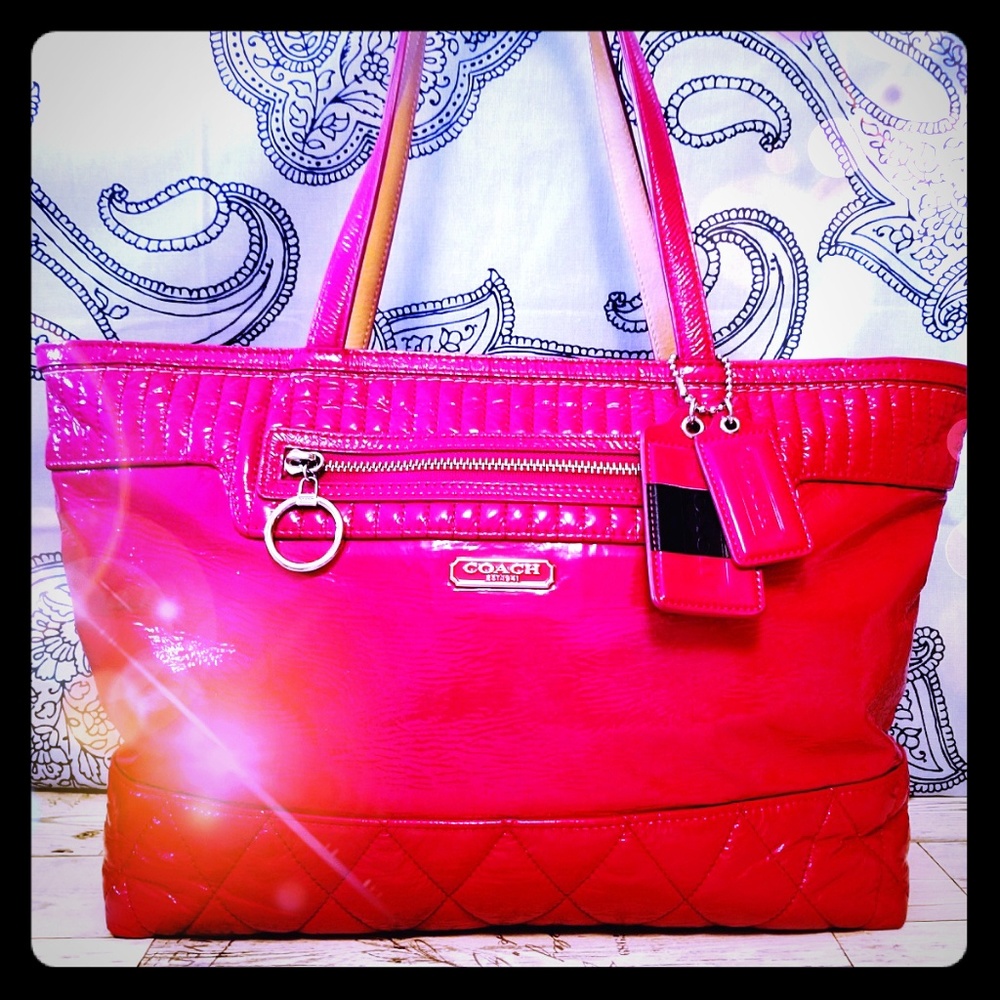 Coach Poppy Liquid Gloss Fushia Tote 18674
